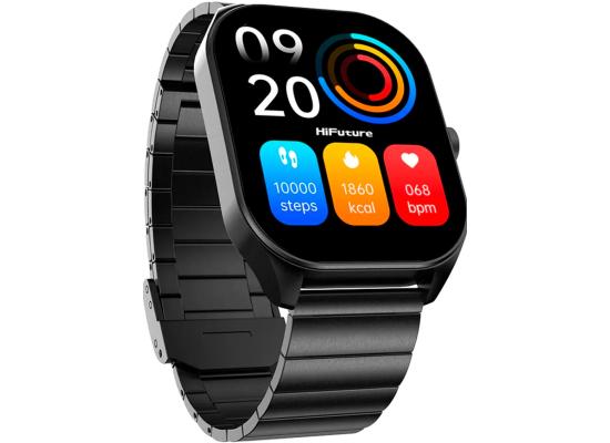HiFuture Apex Smart Watch, Stainless Steel, Wireless Calling, 2.04 Inch AMOLED Display, IP68 Water Resistant, 7 Days Battery Life- Black